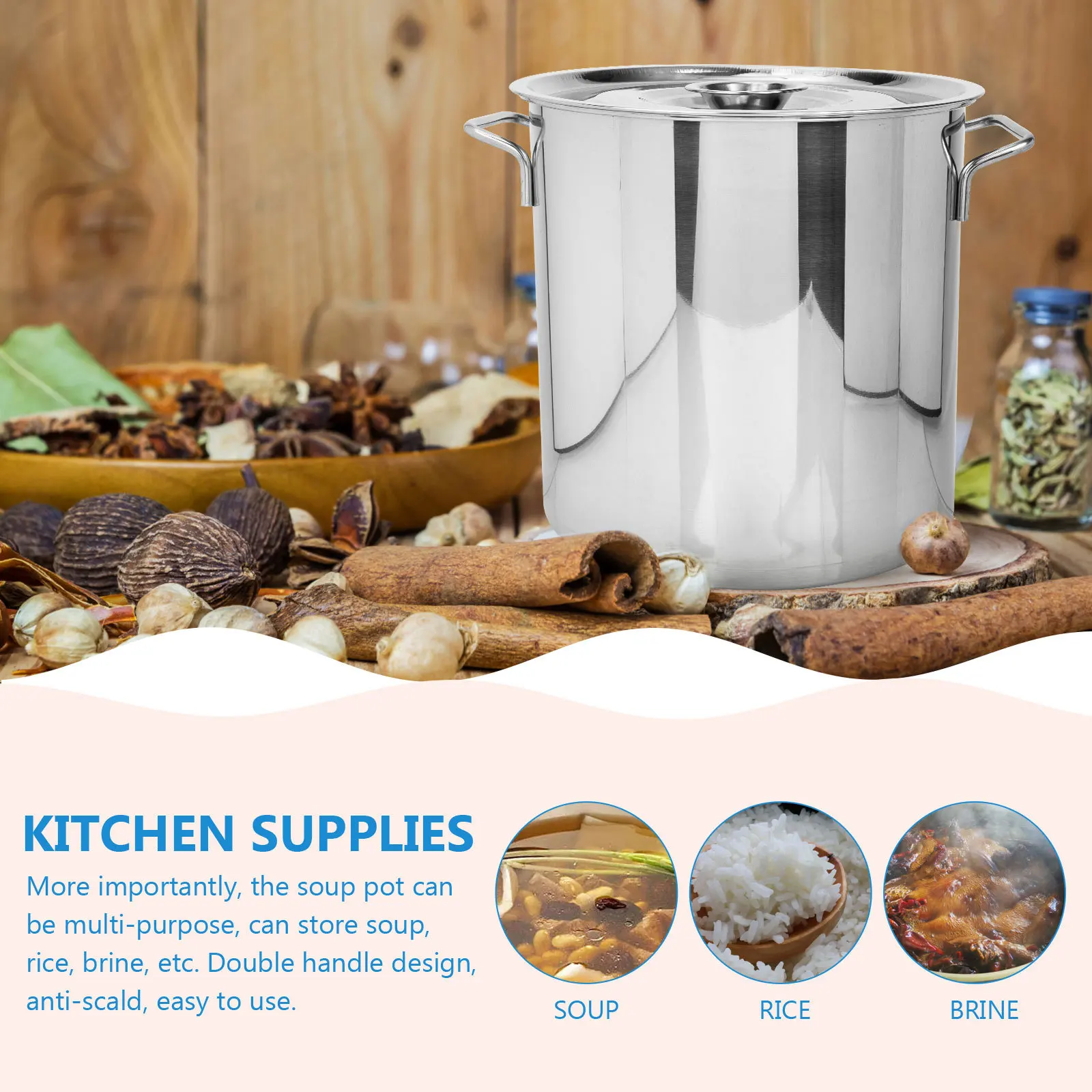 

1pc Stainless Steel Soup Pot 5L Large Capacity Stockpot For Stewing Porridge Rice Brine Multipurpose Kitchen Cookware Silver