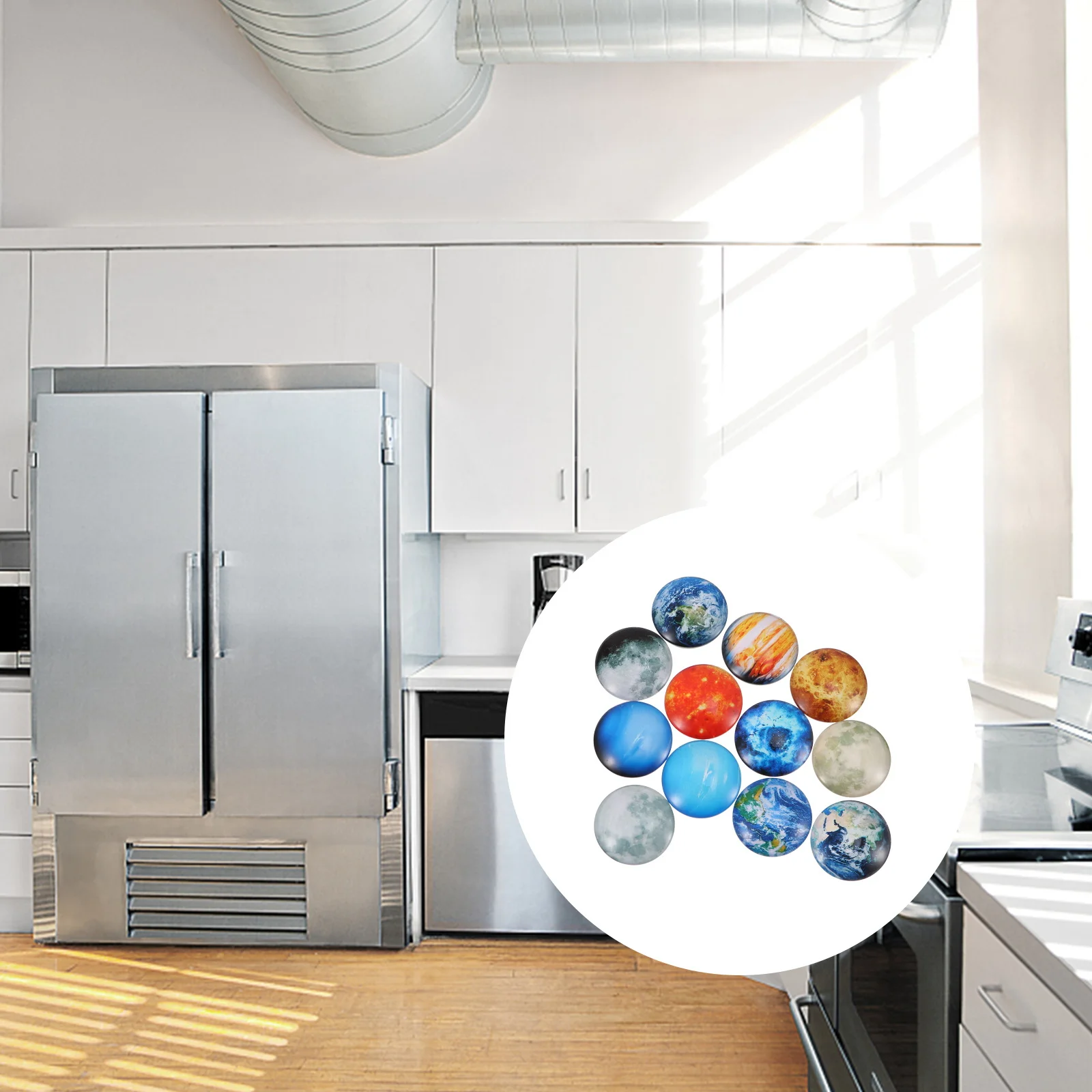 12Pcs Glass Refrigerator Magnet Sticker Planet Design Magnetic Decal for Fixing Documents Pictures on Fridge Freezer Decor