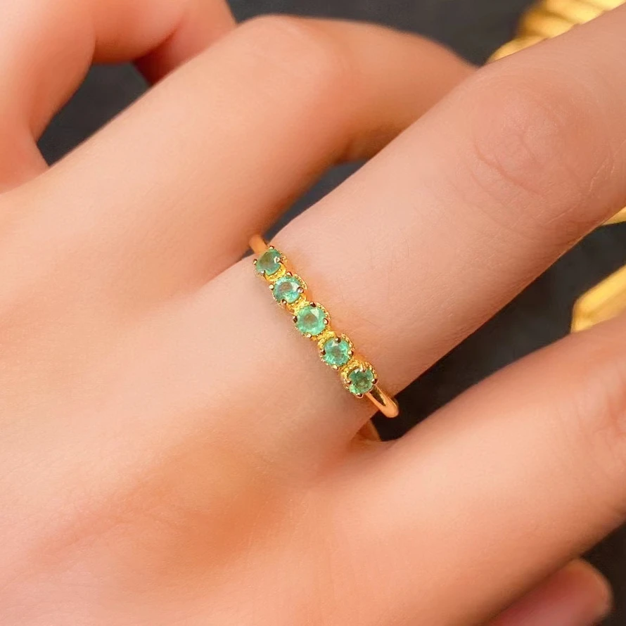 

Hotsale 925 Silver Emerald Ring for Daily Wear 2.5mm 0.2ct Natural Emrald Ring Keep Shining 3 Layers 18K Gold Plated Jewelry