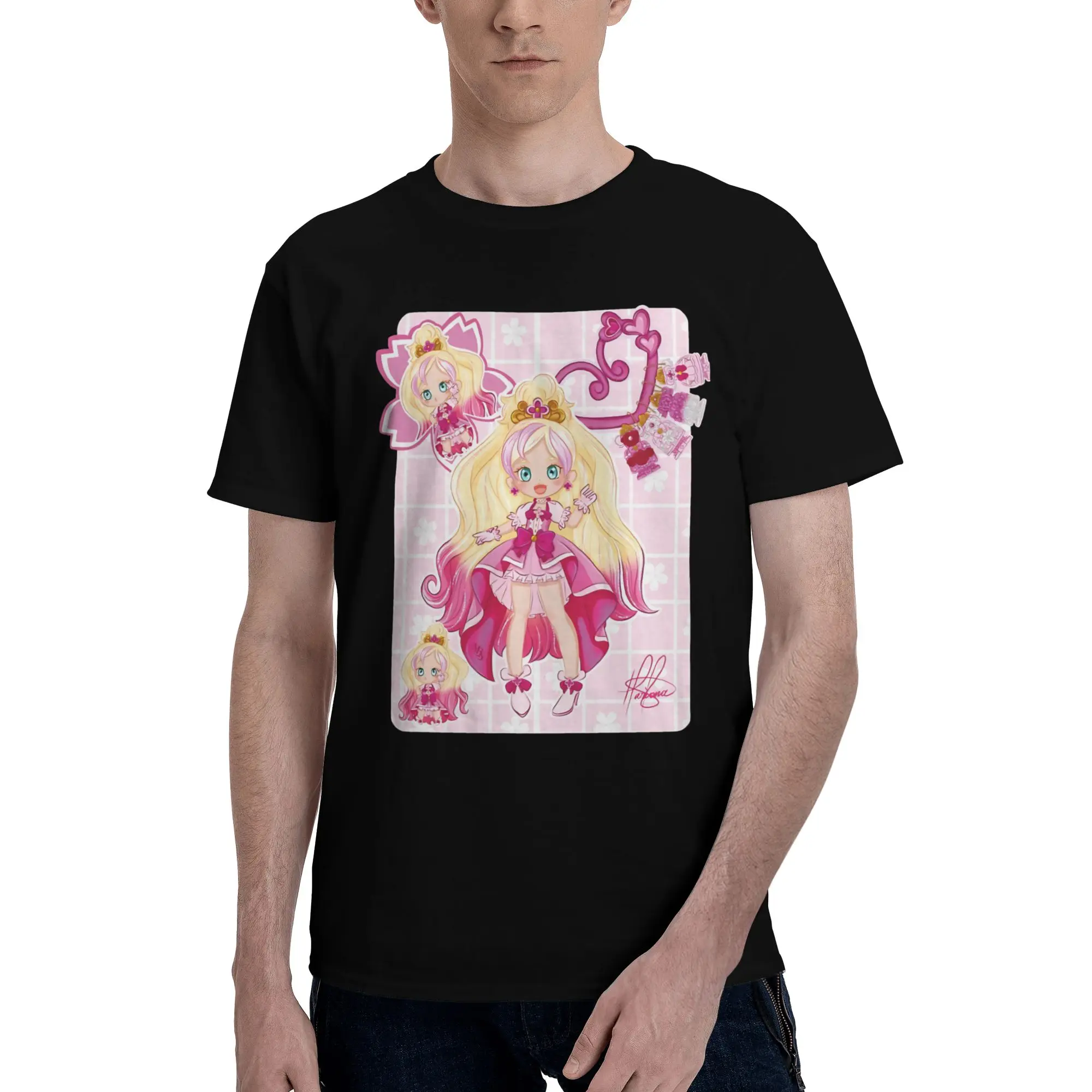 Chibi design inspired by Cure Flora from the anime Go!  Funny Graphic 100% Cotton T-Shirt Bandai Pretty Cure Tees Tops For Men