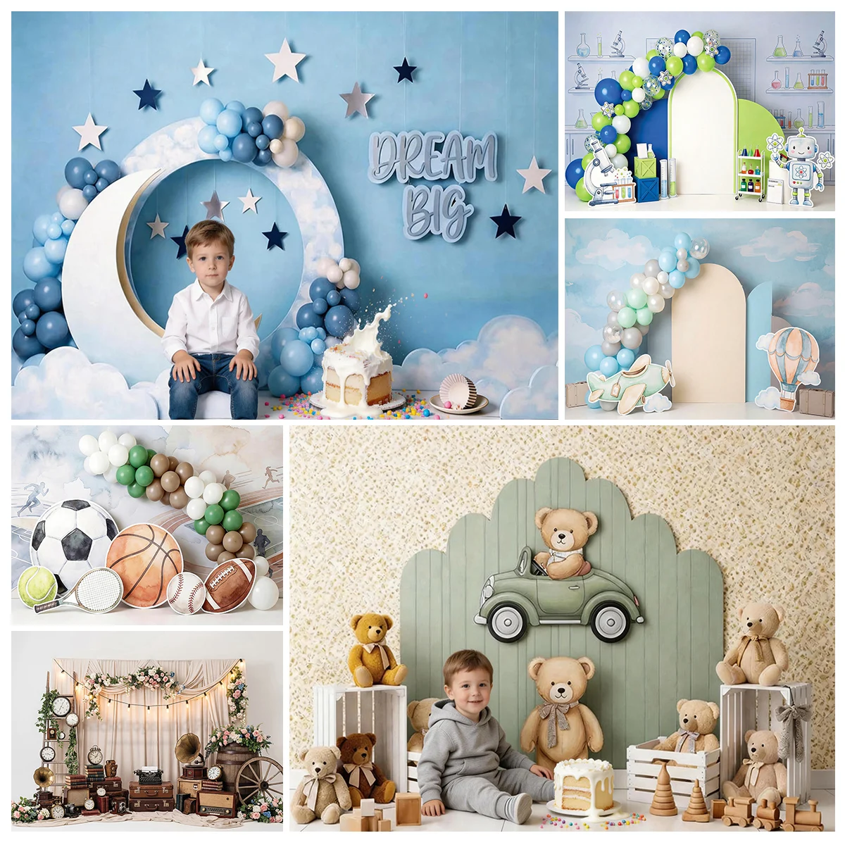 

Фон для фотосессии на день рождения: Спортивная тематика для мальчиков, декор для фотозоны, фон для фотосъемки детей и взрослых в стиле Dream Big Blue