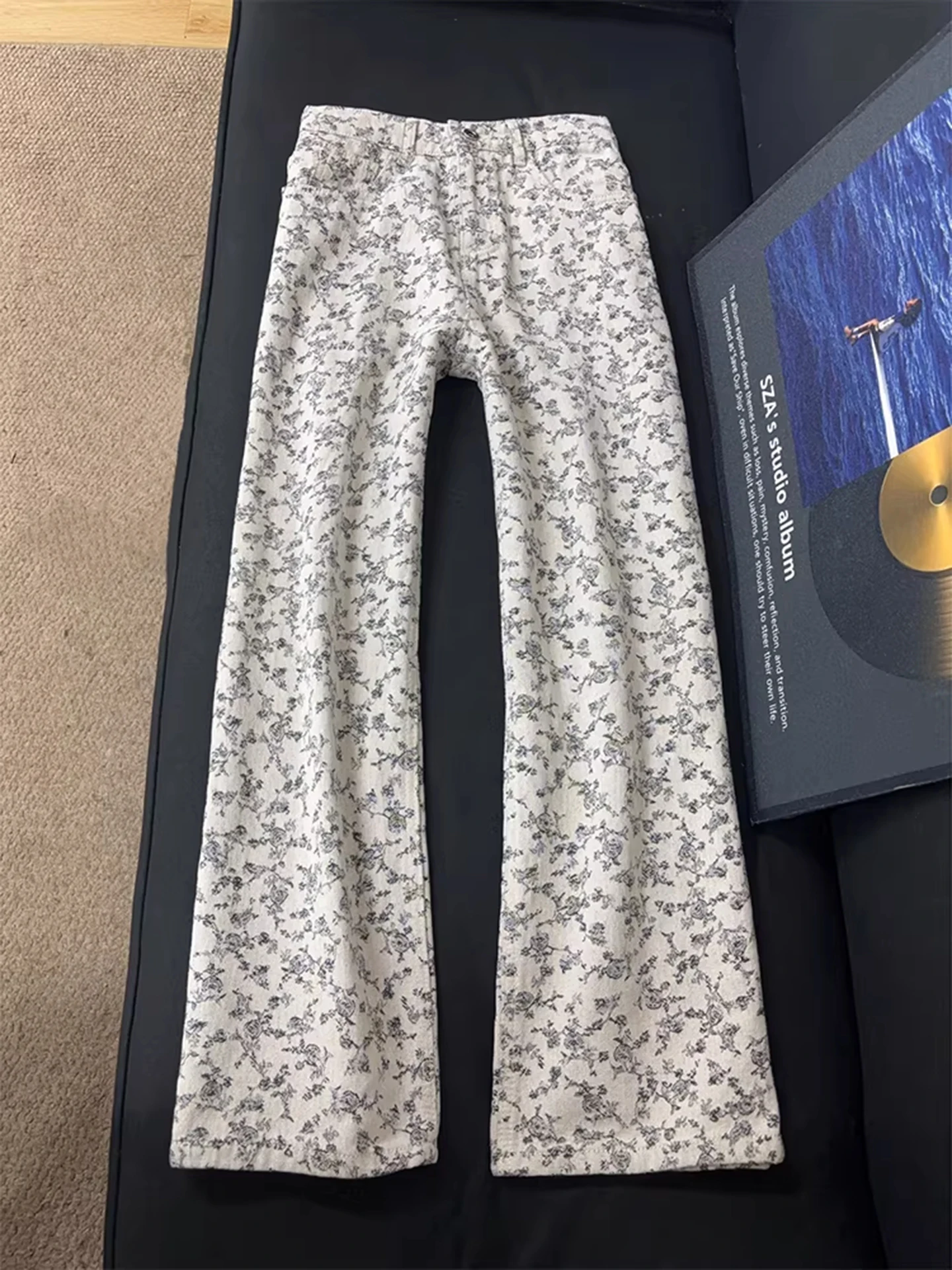 

Floral Print Bell Bot Straight Leg Jeans Men's Women's High Street Vibe Slimming Knife Denim Cotton Polyester Blend