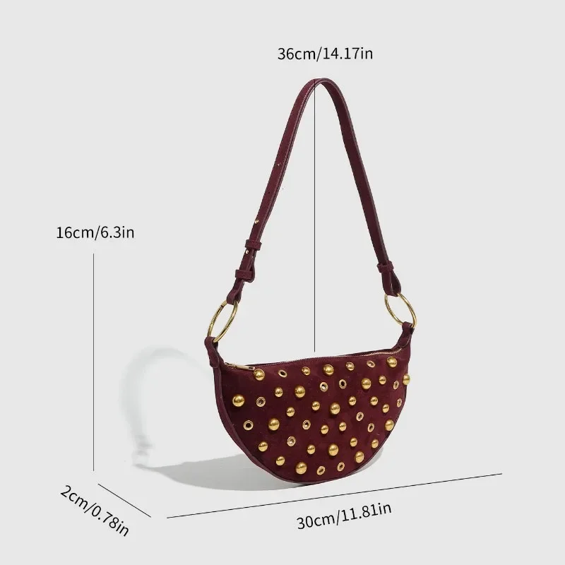 Designer Studded Shoulder Bag Rivet Crescent Bag 2025 New Women Metal Underarm Bag High-end Retro Rivet Polka Dot Shoulder Bags image 5