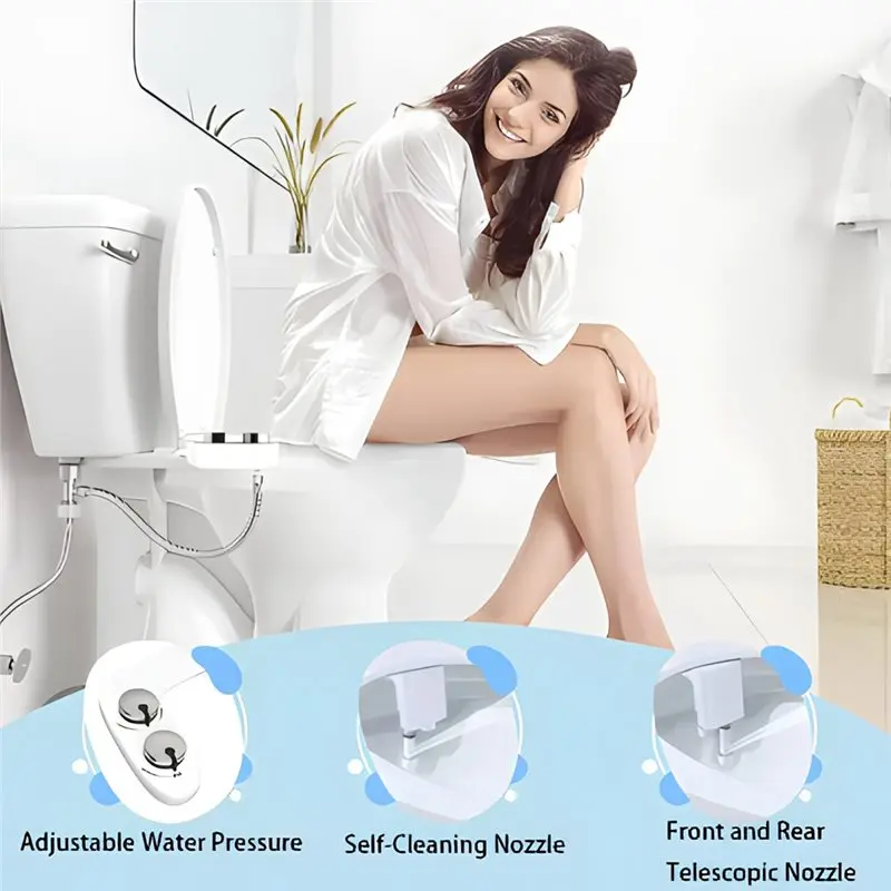 ABVG-Ultra-Slim Bidet Toilet Seat Attachment Non-Electric Mechanical Dual Nozzle Female Wash Adjustable EU Standard G3/8