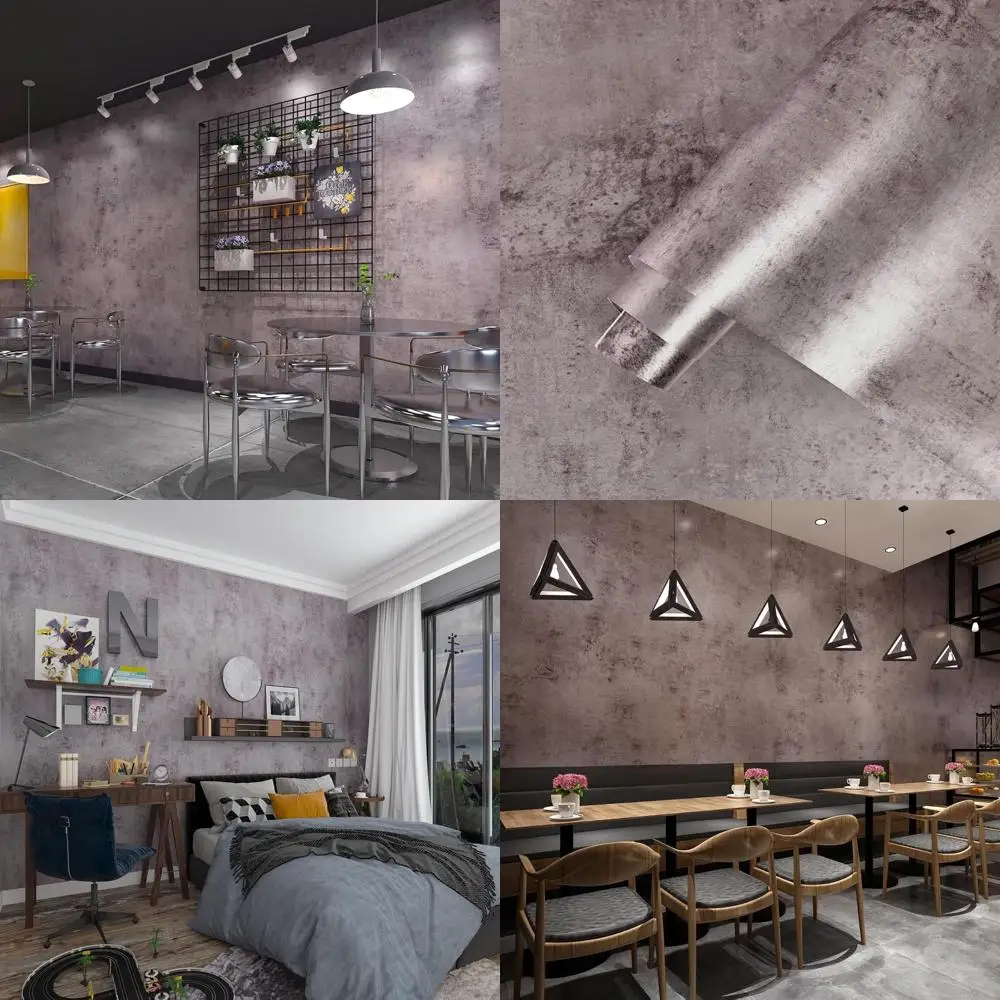 ورق جدران صناعي من الأسمنت الأرجواني - ورق اتصال فضي معدني قابل للتقشير واللصق واسع جدًا لأسطح الكونترتوب والجدران