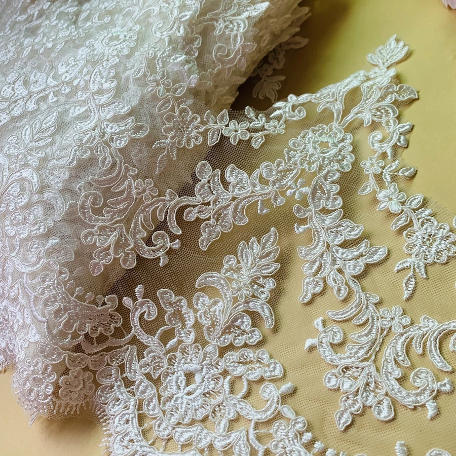35CM Wide Ivory Color Black, Navy, Rayon Embroidery Tulle Mesh Lace Trim for Dress Wholesale 2021 Luxury!