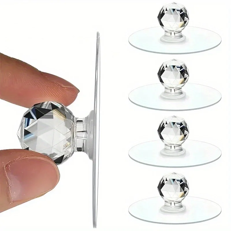10pcs Transparent Crystal Cabinet Drawer Door Knobs Handles with Self-adhesive Handle and Hook