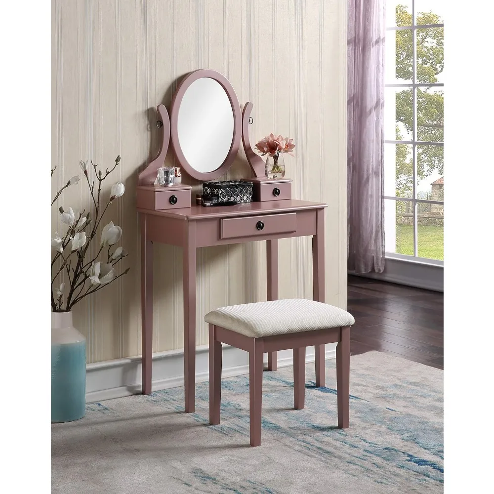 Moniys Wood Moniya Makeup Vanity Table and Stool Set, Rose Gold bedroom furniture