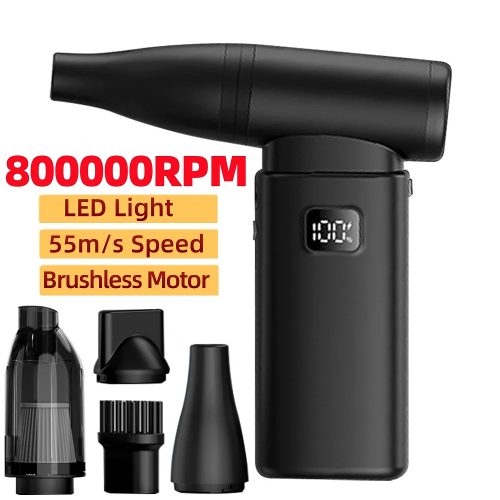 

800000RPM Mini Turbo Jet Fan Electric Air Duster Adjustable wind speed Turbo Violent Blower Rechargeable with Light Car Cleaning