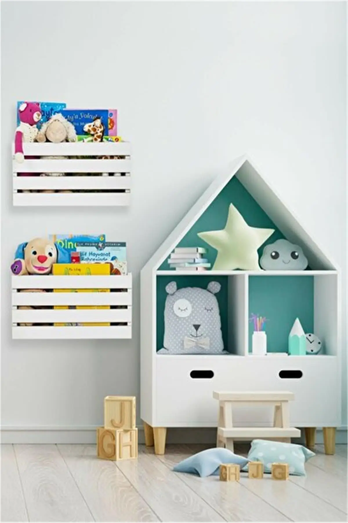 Wood Cabinet Toy Storage Rack Bookcase 2 pcs Montesori Toy Rack (mdf)