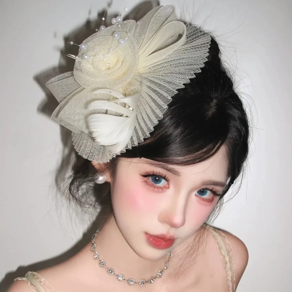 Vintage Republic of China Style Feather Fascinator Hair Clip, Race Day Hat Headpiece for Bride, Cheongsam Matching Hair Accessor