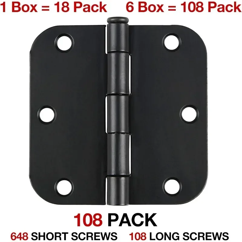 108 عبوة من أجهزة الباب الأسود لمفصلات الأبواب للأبواب الداخلية مفصلات الأبواب السوداء مقاس 3.5 بوصة مفصلات أبواب سوداء غير لامعة مقاس 5/8 بوصة