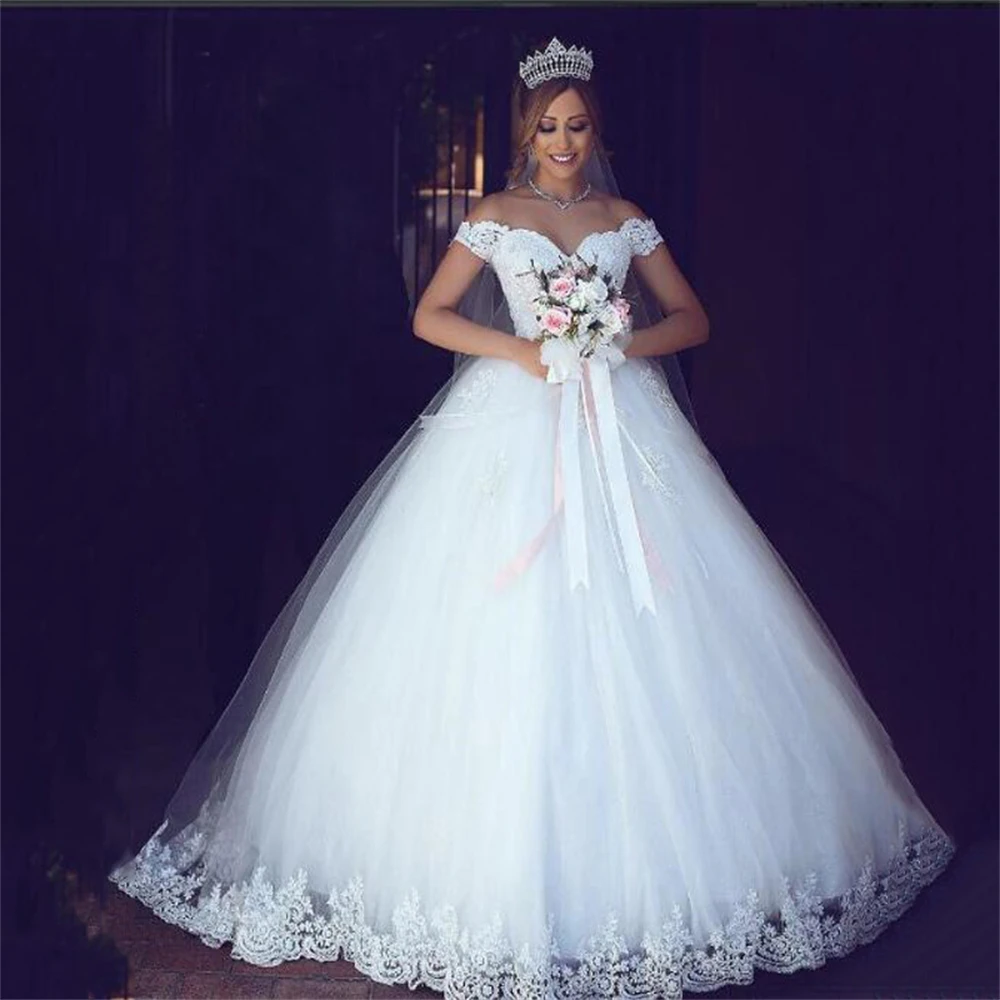 

Customized ZJ9143 2025 New Arrival White Ivory Elegant Off Shoulder Wedding Dresses For Brides Sweetheart With Lace Edge
