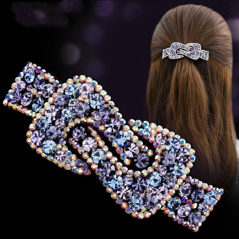 

Bowknot Rhinestone Hair Clip Large Spring Clip Elegant Ponytail Hairpin Fashion Hair Accessories for Women Girls Korean Style