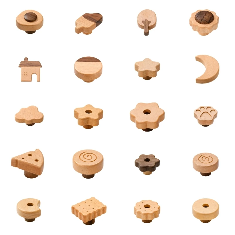 652F Single Beech Wardrobe Knob with a Decorative Face and Threaded Metal Insert for Cabinet and Drawer Opening,