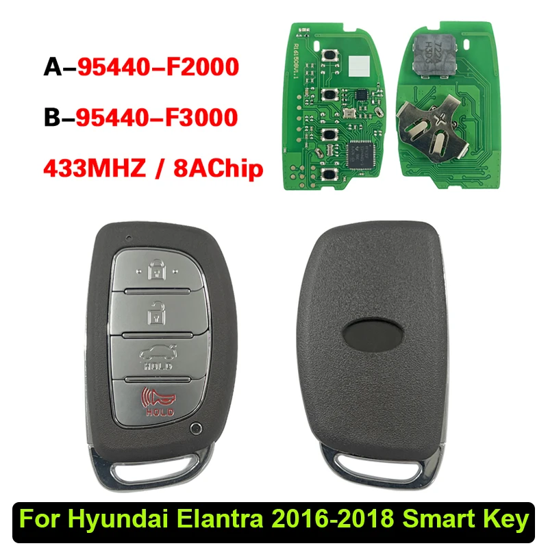 

CN020148 Aftermarket 4 Button For Hyundai Elantra 2016-2018 Proximity Smart Key Fob 433Mhz CQOFD00120 95440-F2000 95440-F3000