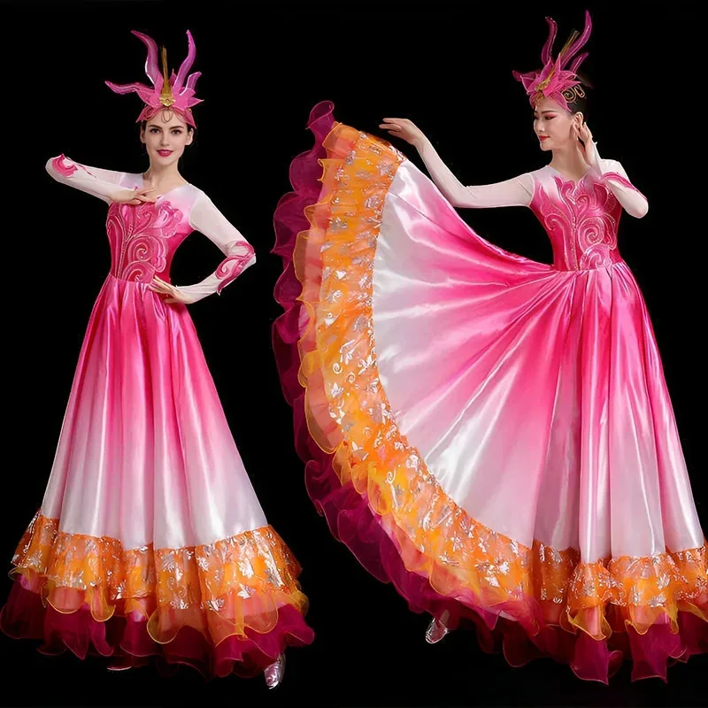 

NewAdult Red Long 720-Degree Full Swing Dance Costume Women Skirt Stage Performance Cosplay Outfit Ballroom Partner Dance Dress2