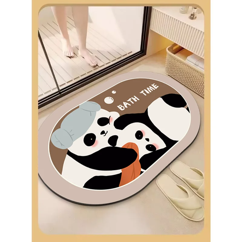 Yan Cartoon Panda Bathroom Imitation Cashmere Floor Mat, Toilet Door Carpet Door Mat, Absorbent Anti-Slip Mat, Toilet Floor Mat