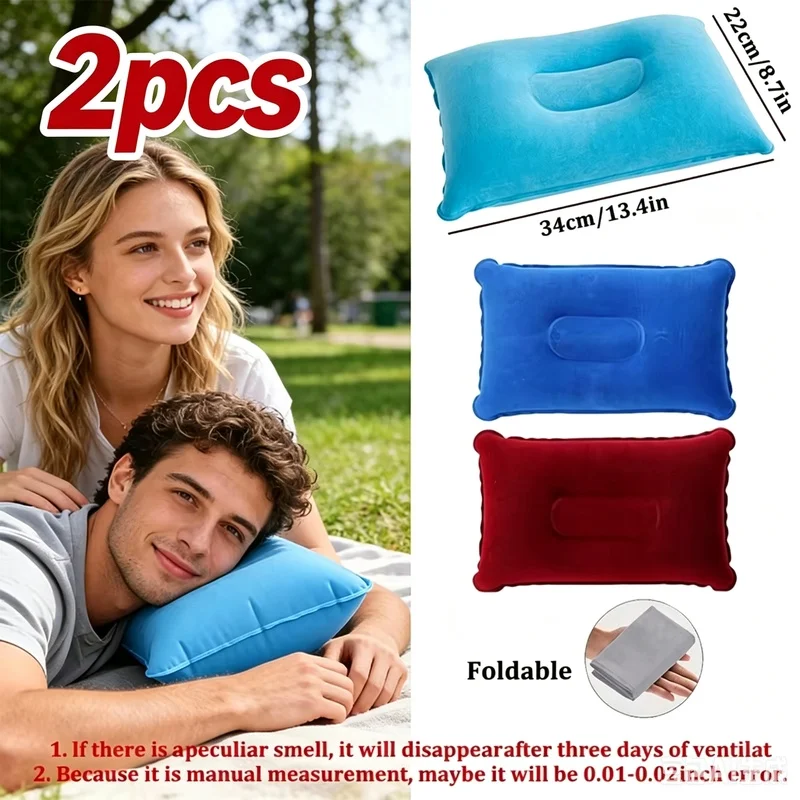 2 travesseiros de viagem ultraleves, laváveis e infláveis com suporte para pescoço e costas para viagens, escritório e camping.