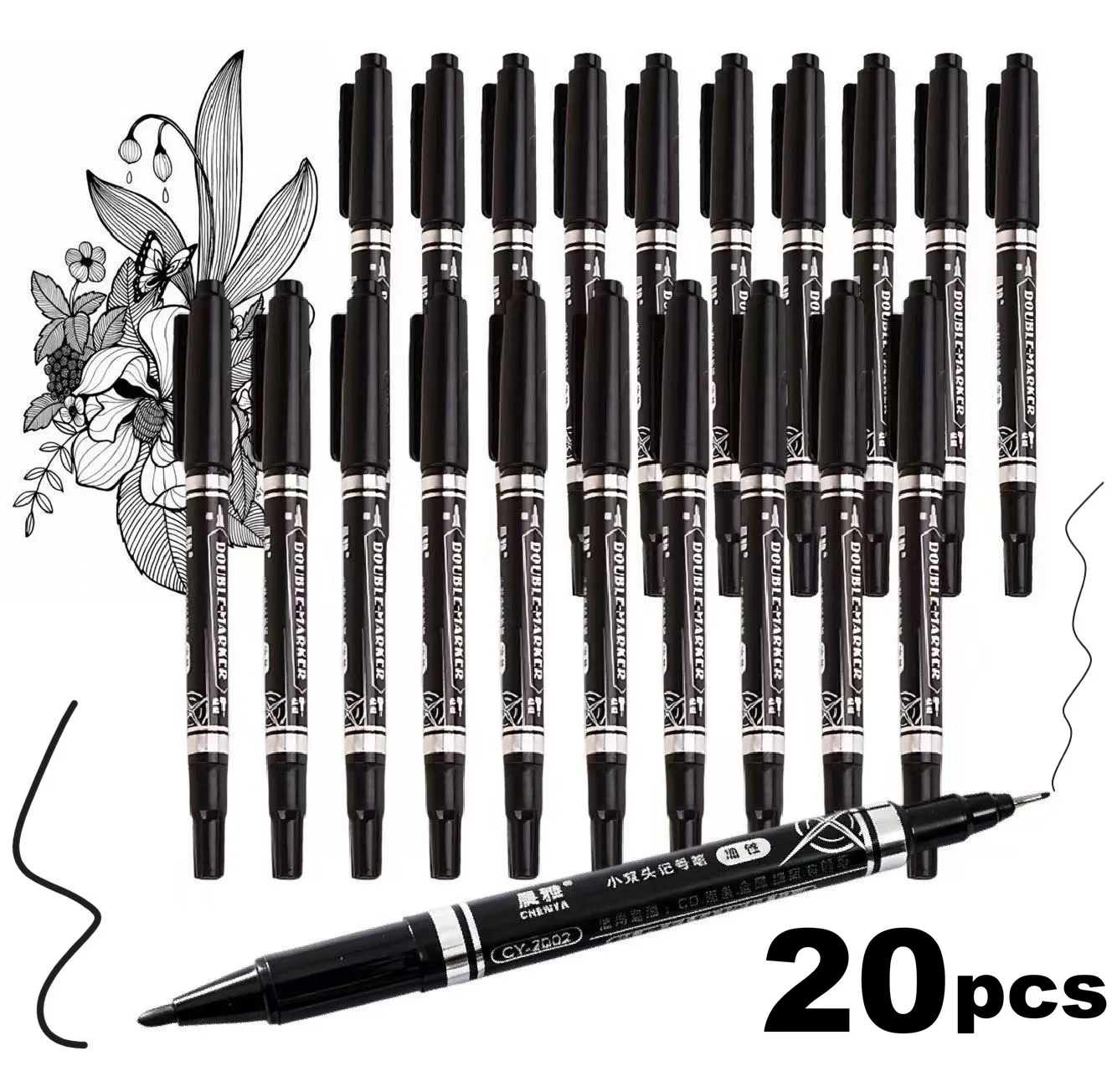 10/20pcs Dual Tip Permanent Marker Pens - Alcohol-Based Black Markers with Fine & Bold Tips for Multi-Surface Art