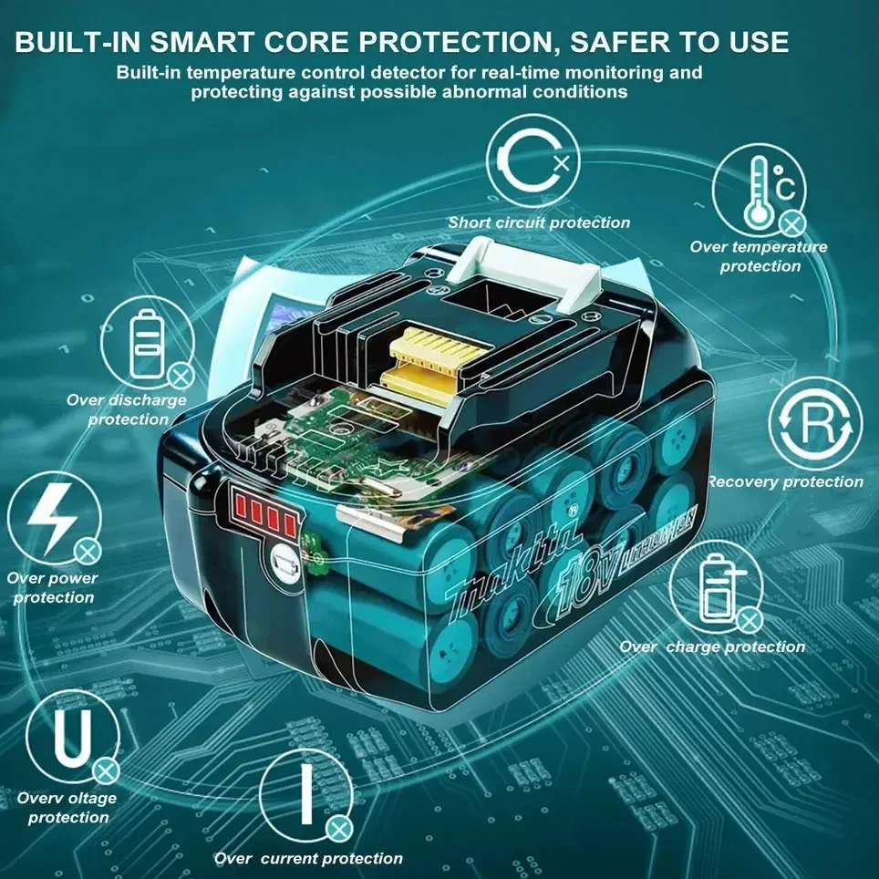 100% Genuine Makita 6Ah/5Ah/3Ah for Makita 18V Battery BL1840 BL1830B BL1850B BL1850 BL1860 BL1815 Replacement Lithium Battery