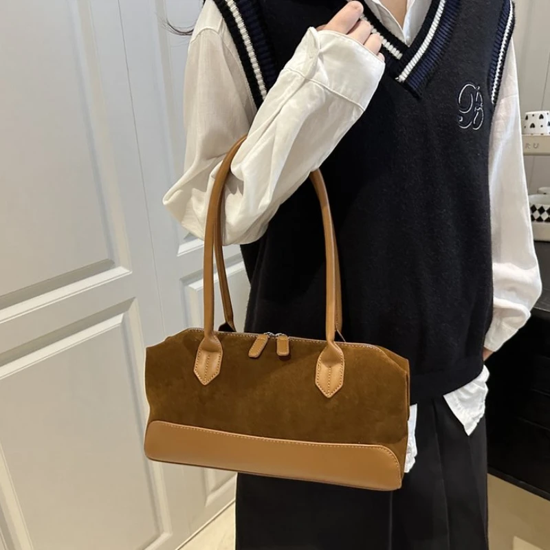 

Однотонные модные сумки-тоут из искусственной замши, осенние повседневные универсальные сумки для путешествий, 2026, брендовые сумки большой вместимости для женщин