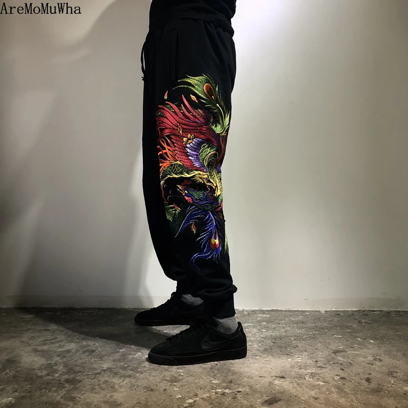 Autumn New Original Chinese Style Colorful Phoenix Heavy Industry Embroidery Men's Cotton Loose  Guard Pants M-2XL Baggy Pants