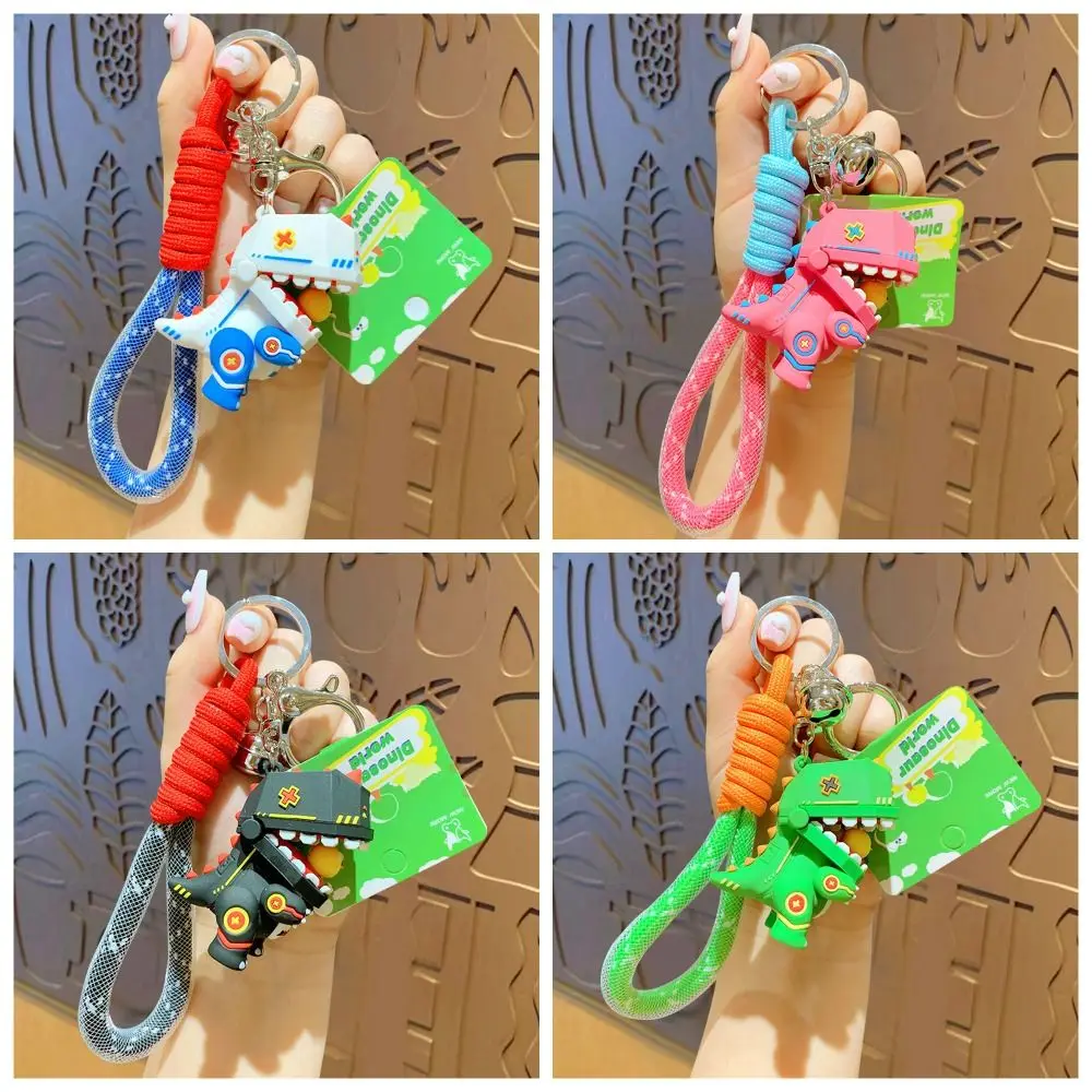 Eat Chicken Mechanical Dinosaur Keychain Mecha Ins Mechanical Dinosaur Keyring PVC Colored Rope Dinosaur Figure Keychain