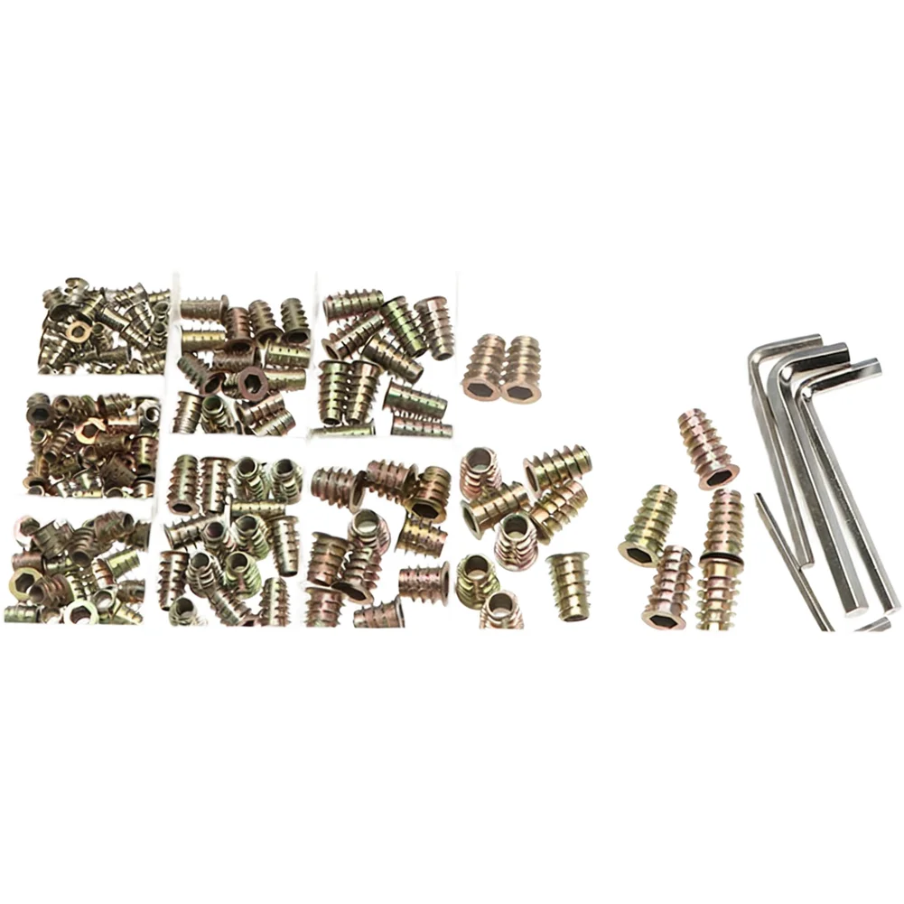145pcs Zinc Plated Carbon Steel Furniture Nuts for Wood Projects with 4 Wrenches Organized in Plastic Storage Box