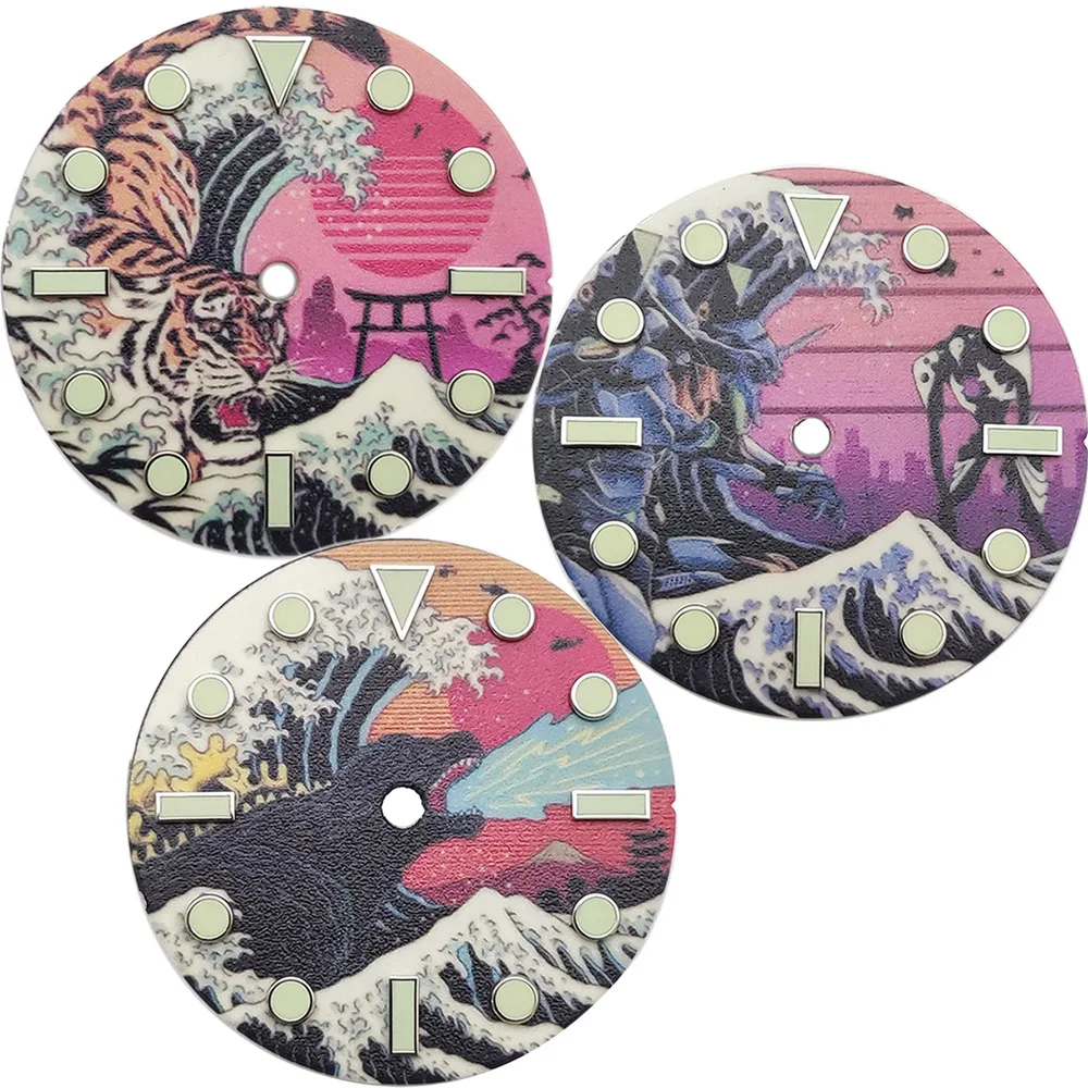 2025 العلامة التجارية الجديدة ساعة الطلب 28.5 مللي متر كامل الأخضر مضيئة الهاتفي ل NH35 NH36 التلقائي ساعة يد تعمل بالحركة اكسسوارات