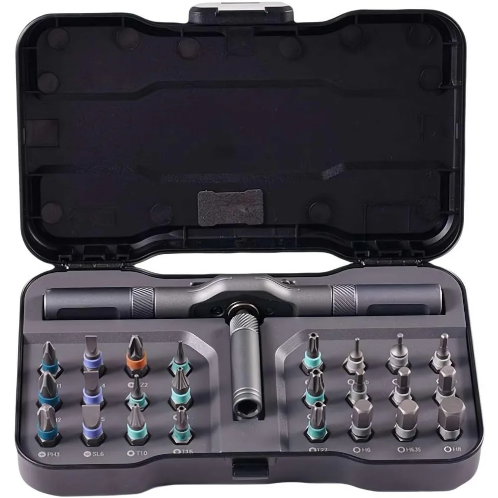 

24 in 1 Precision Ratchet Screwdriver Set, Magnetic Repair Tools for Phone Watch Laptop, Portable T-Handle with Bits Case