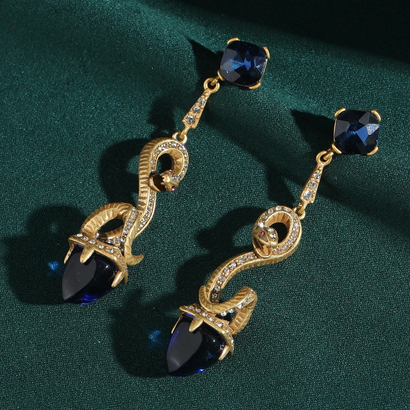 

Vintage Long Blue Crystal Drop Earring Gold Color Rhinestone Elegant Luxury Jewelry Quality Designer Gifts For Woman New 2025