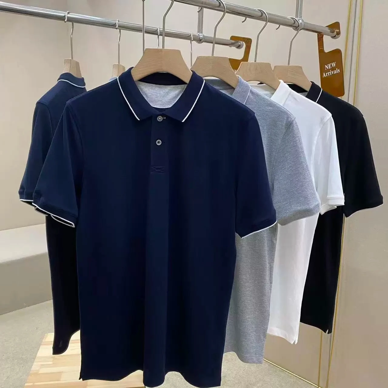 Italian Summer Gentleman's BC Embroidered Short Sleeve Business Pearl Cotton Lapel POLO Shirt