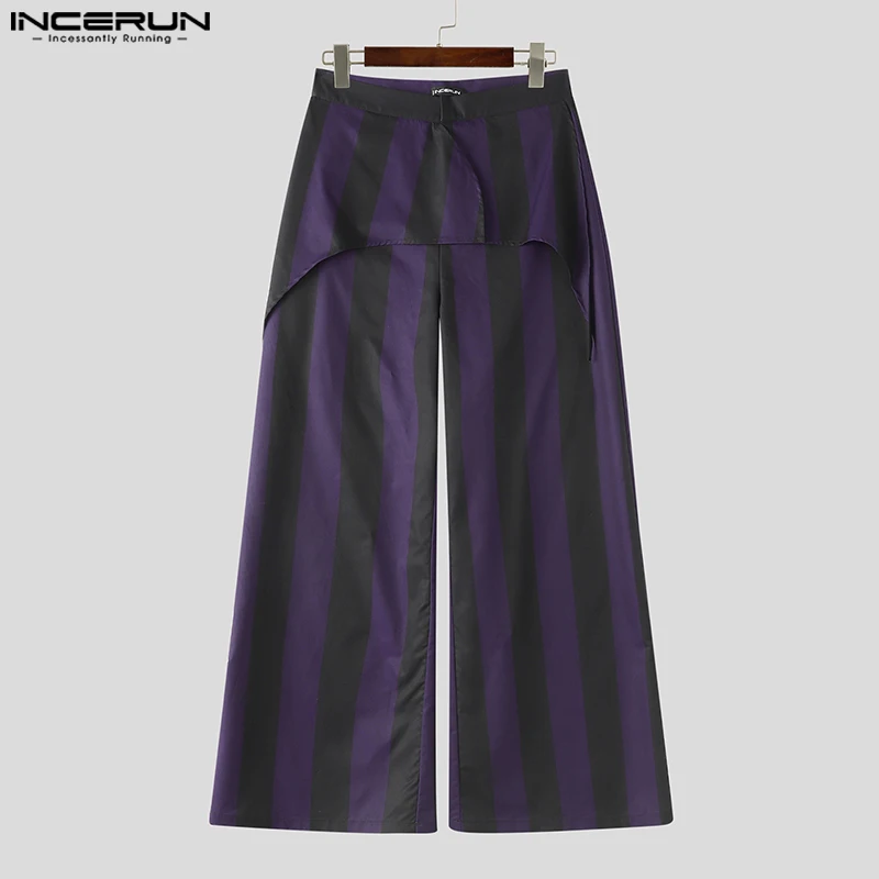 INCERUN 2024 American Style Fashion Trousers Men's Striped Layered Design Long Pants Casual Clubwear Male Hot Selling Pantalons