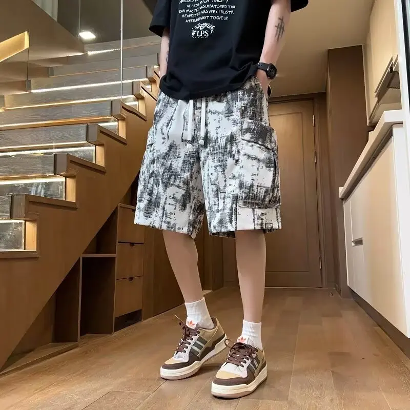 

Камуфляжные шорты с принтом тай-дай, мужские летние модные брендовые пляжные брюки 2024, мужские повседневные брюки с пятью точками, свободные универсальные спортивные брюки