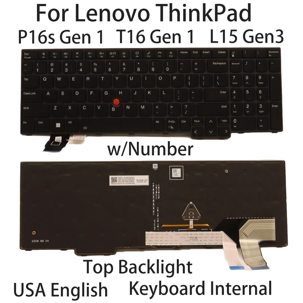 New For Lenovo ThinkPad P16s/T16 Gen 1 L15 Gen3 keyboard USA English Top Backlight w/Number 5N21D93612 5N21D93686 5N21D93760