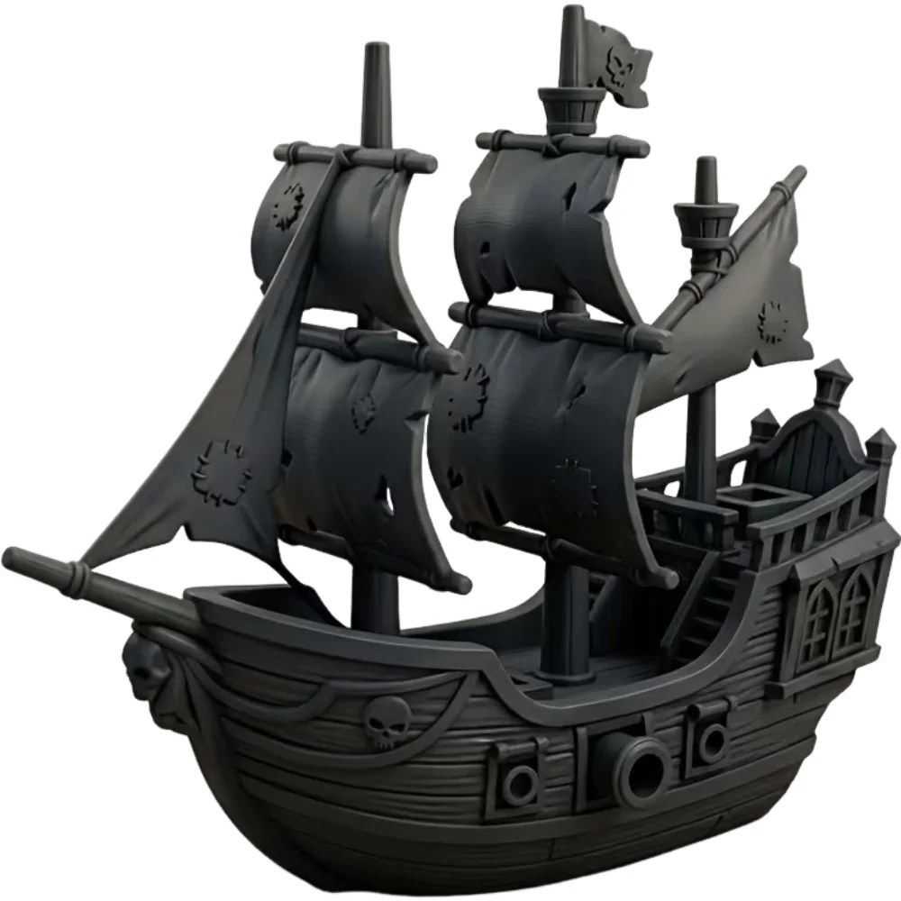Vintage Pirate Ship Ornament - European Nautical Sailing Ship Model with Skull