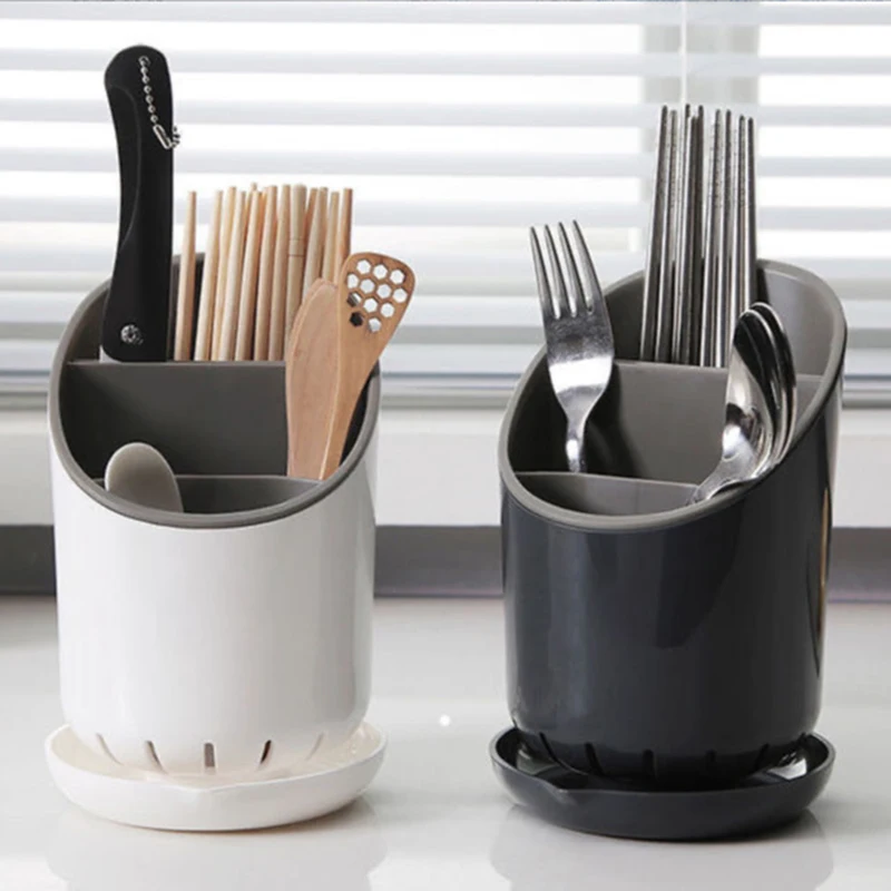Plastic Chopstick Holder Kitchen Storage Box Multifunctional Drain Rack with Tray for Chopsticks Spoons Forks Knives Home Use