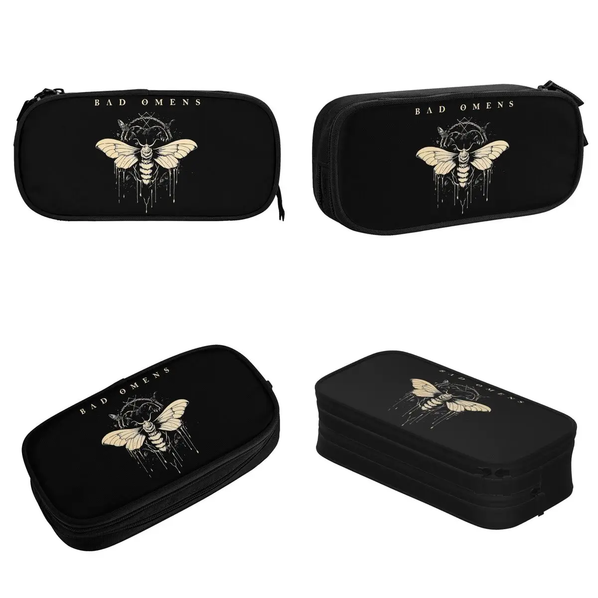 Bad Omens Moth Pencil Case Music Band Pencilcases Pen Box for Girl Boy Big Capacity Bag Office Zipper Stationery