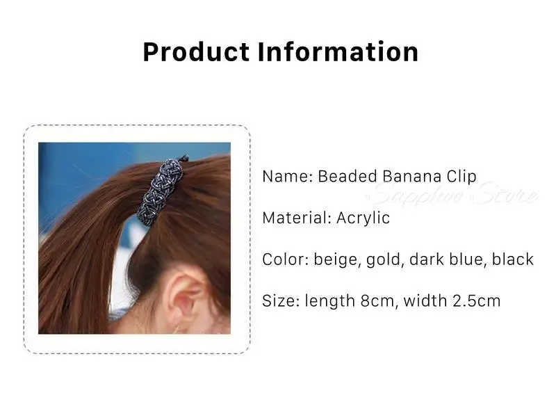 Korea Kristall Perlen Edition Kleine Haarnadel Banane Clip 8cm Vertikale Clip Twist Clip Schachtelhalm Clip Schachtelhalm Schnalle 4 Farben – Detail 1