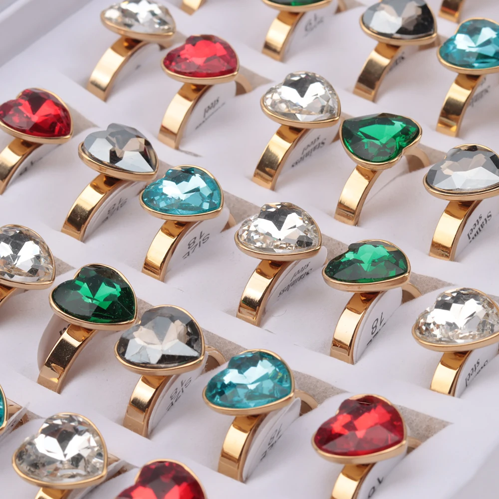 24Pcs/lot Popular Big Heart and Square Style Stainless Steel Ring for Women\'s Fashion Wedding Jewelry Anniversary Gift Wholesale