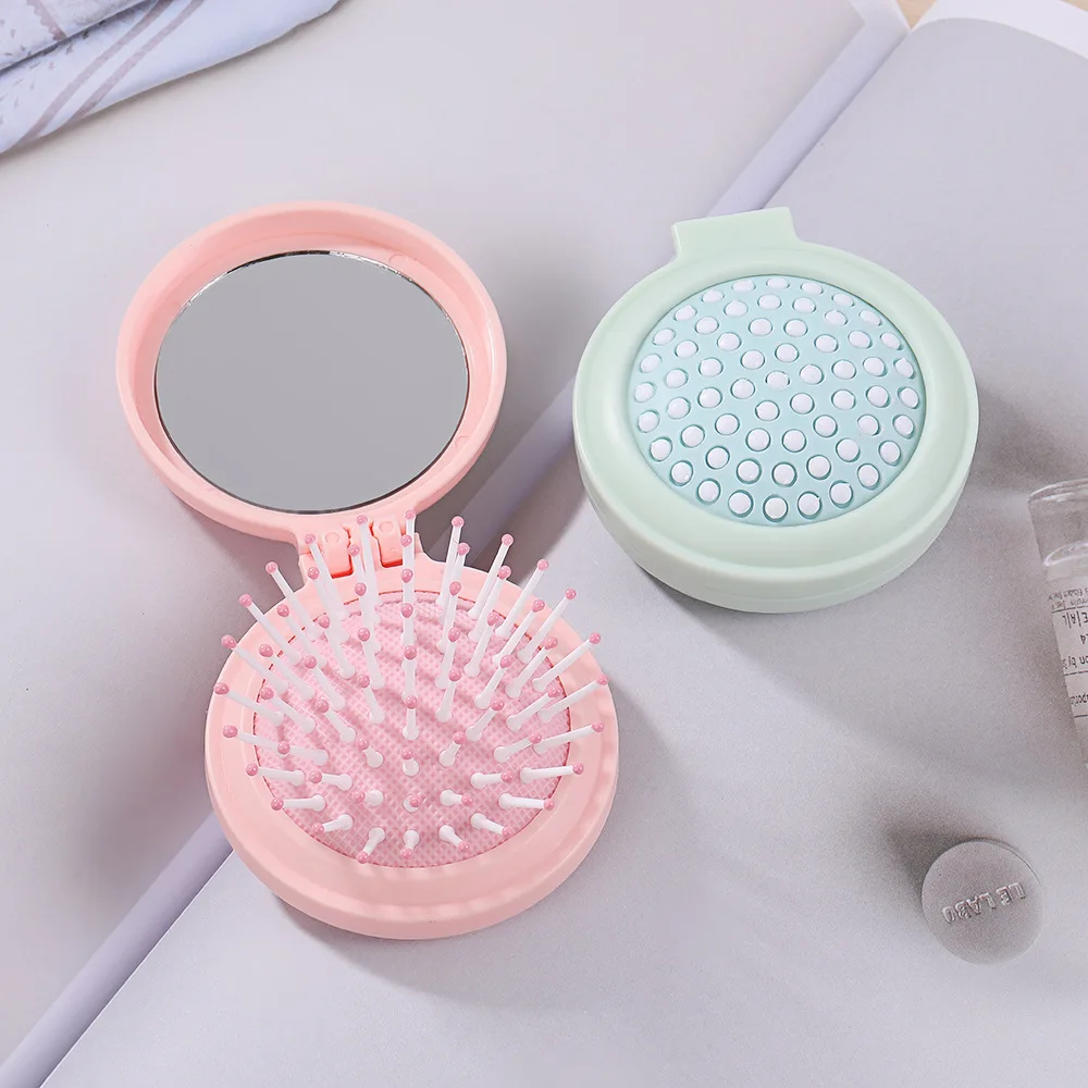 

Сплошной цвет, милая складная расческа с зеркалом для макияжа, портативная дорожная карманная расческа на воздушной подушке, складная массажная расческа 2-в-1 Scalip
