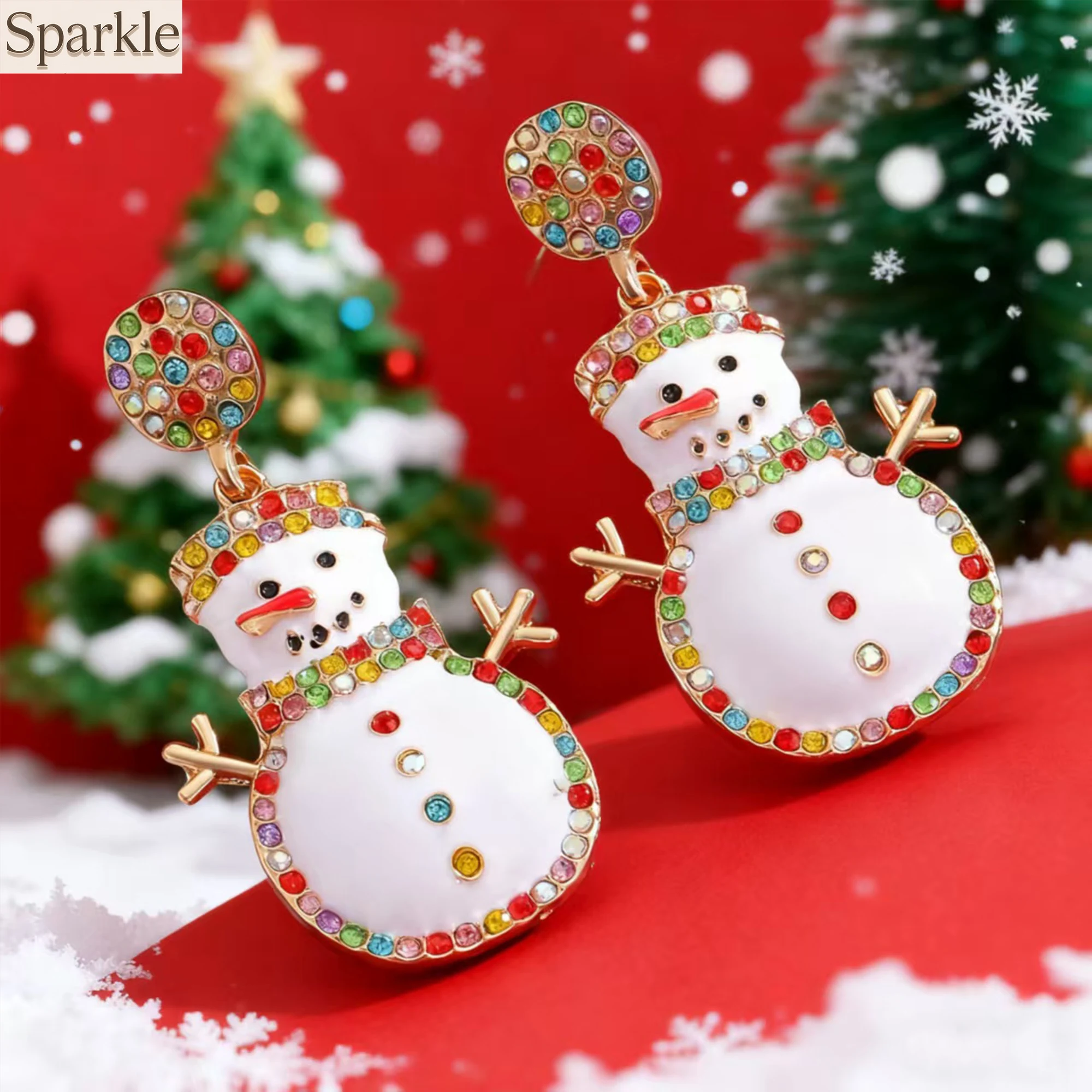

Cartoon Snowman Colored Zircon Stud Earring for Women Trendy Minimalist Fashion Jewelry Christmas Wholesale Accessory