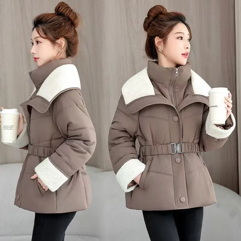 2025 Cropped Jacket Winter Short Puffer Jacket Women Clothing Cotton-padded Coats Warm Stand-up Collar Coat Bread Jackets