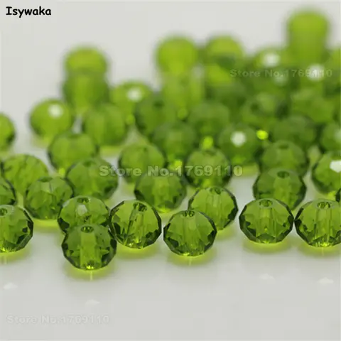 Isywaka Olive Green 4*6mm 50pcs Rondelle  Austria faceted Crystal Glass Beads Loose Spacer Round Beads for Jewelry Making