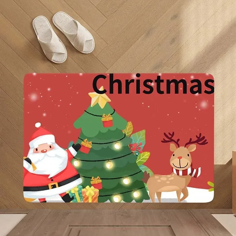 Santa Claus Elk Floor Mat Bedroom Living Room Porch Entrance Door Mat Home Decoration Bathroom Absorbent Carpet