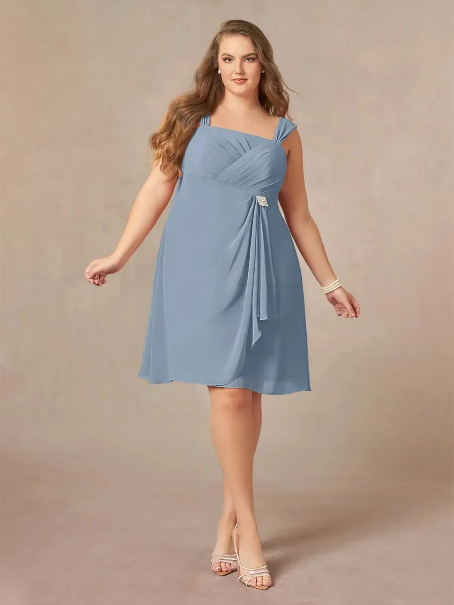 Plus Size Two Piece Mother of the Bride Dresses 2023 A-Line Square Knee-Length Crystal Pleat Wedding Guest Dress Vestido de Gala