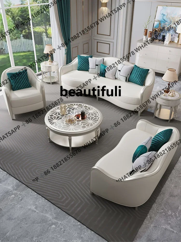 

ZJAmerican leather sofa combination living room size apartment modern simple high-end luxury solid wood furniture