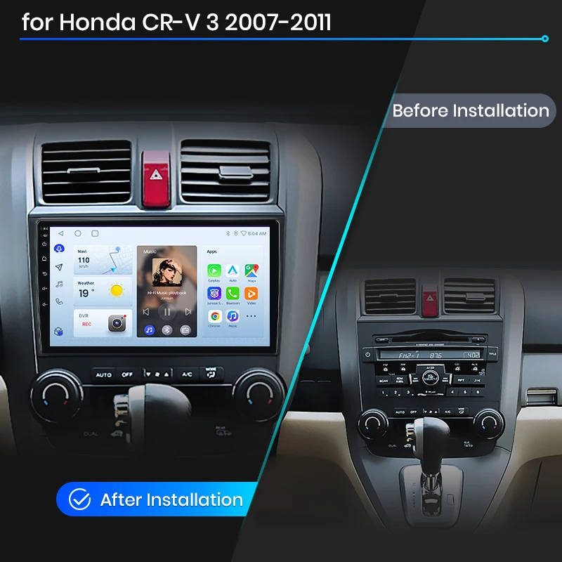 Radio para coche Junsun con CarPlay inalámbrico y Android Auto para Honda CR-V Mk3 (RE) 2006-2012, ventilador de refrigeración integrado, navegación GPS Android, reproductor multimedia, WiFi, DSP, RDS, BT, SWC, pantalla táctil IPS, autorradio, reproductor de vídeo, unidad principal estéreo. 2