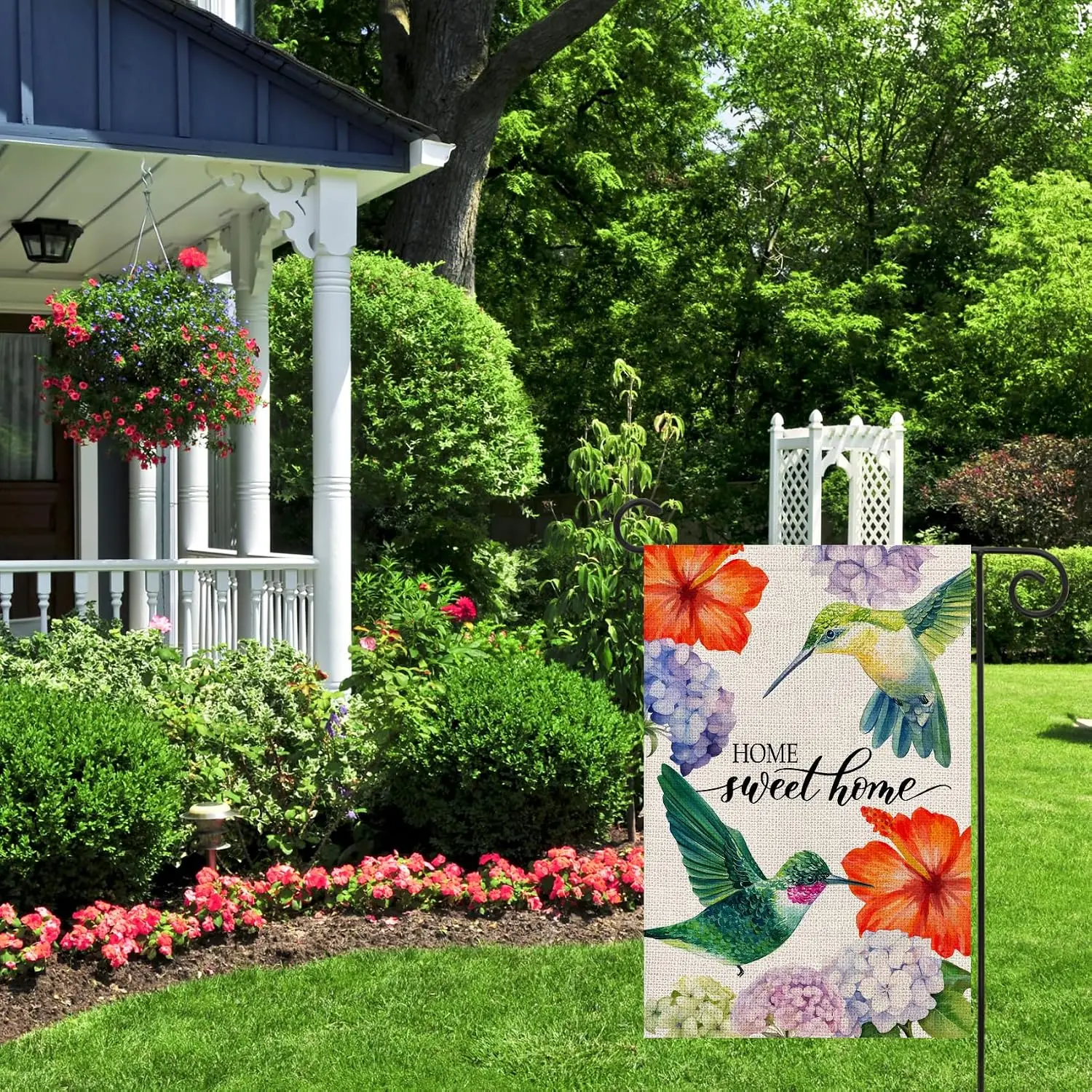 Texupday Home Sweet Home Hydrangea Flower Hummingbird Decoration Double Sided Vertical Burlap Garden Flag Spring Summer Rust PPZ